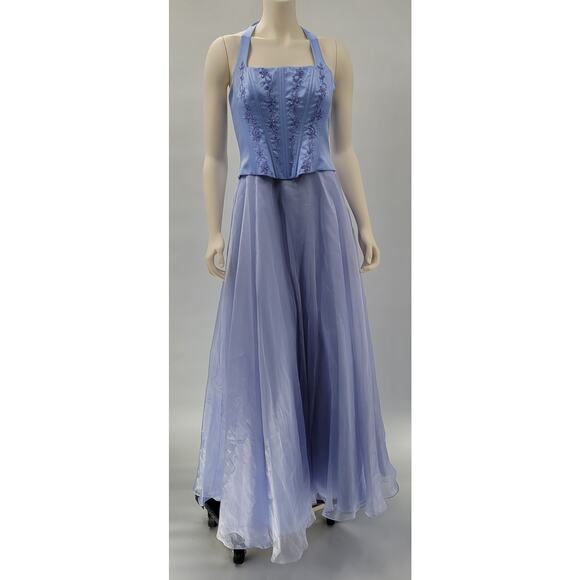 Michelangelo Gown Womens 6 Blue Beaded Whimsical Fairy Corset Halter Prom Dress - Picture 1 of 16